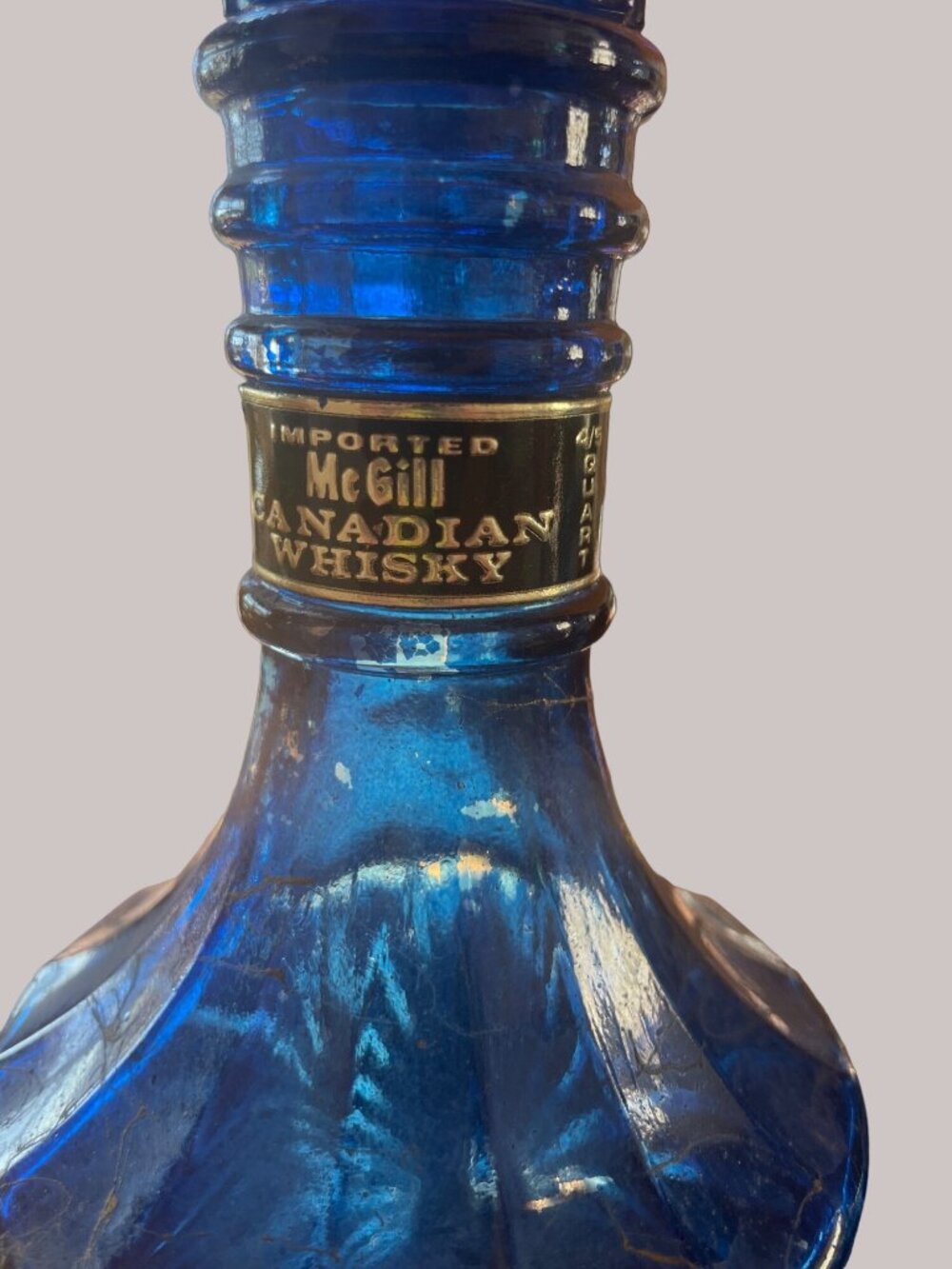 Imported McGill Canadian Whiskey 2 Cobalt Blue Decanters Bottled by James B Beam - Picture 4 of 10